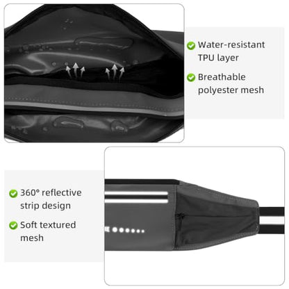 Lightweight Running Belt, Water-Resistant Waist Pack for Women & Men, 4-Zone Organization Fits Up to 7" Phone, Reflective Strips Design for Marathon Training, Jogging, Hiking, Commuting - color: Dark Gray
