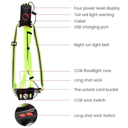 Running Lights for Runners 800LM, 5 Modes Running Light with 65°Adjustable Tilt, IPX5 Waterproof Rechargeable Visibility Reflective Vest for Night Walking/Cycling/Jogging, 4-12Hrs Runtime