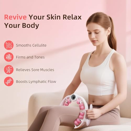 Cellulite Massage Roller for Legs, Anti Cellulite Massage Tool with Detachable Handle, Cellulite Remover for Legs, Lymphatic Drainage & Deep Tissue Pain Relief (Pink) - color: Pink