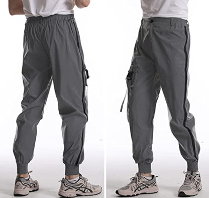 LZLRUN Men Rave Reflective Pants Breathable Zipper Fluorescent Trousers - size: Large