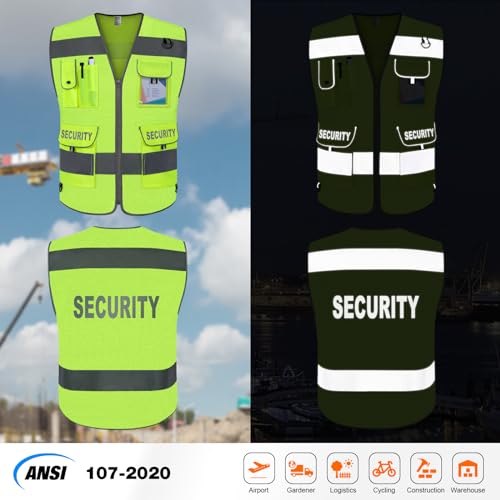 TCCFCCT Mesh Security Vest for Men Women 9 Pockets Safety Vest, Yellow 4XL - color: Yellow-bison 08, size: 4X-Large