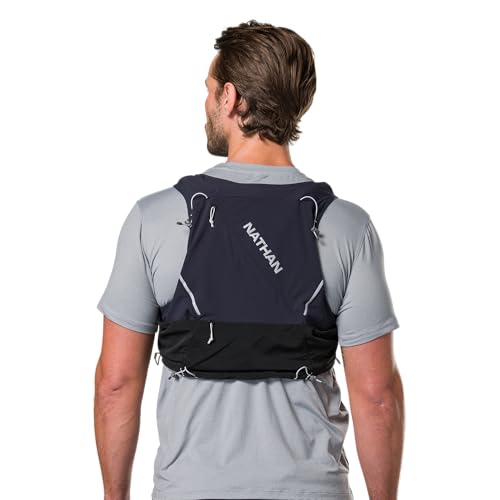 Nathan Hydration Vest 12L for Running & Hiking - Quick-Fit Adjustments, Breathable Mesh, 1.6L Insulated Bladder, Lightweight 8.8 oz, 6 Power Mesh Pockets, Diagonal Zip - Pinnacle Pro - size: X-Small, style: Black