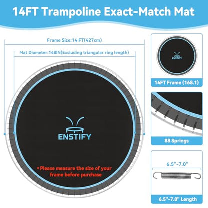 14ft Trampoline Mat Replacement 72/88 V-Hooks Standard & Upgraded with Pad-Protecting Edge, Fits 5.5-7.0in Springs (88 V-Hooks Upgraded)