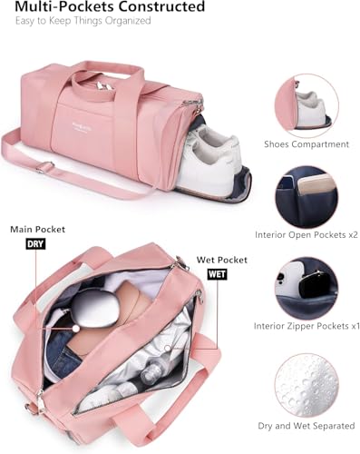 16" Gym Bag for Women,with Shoes Compartment and Waterproof Pocket(Pink) - color: Pink, size: 16" Small Size