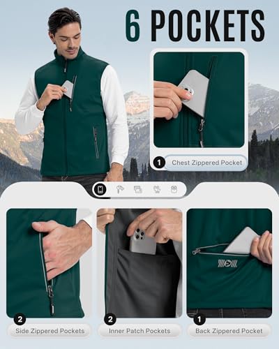 Outdoor Ventures Men's Running Golf Vest Outerwear Lightweight Windproof - color: Dark Green, size: XX-Large