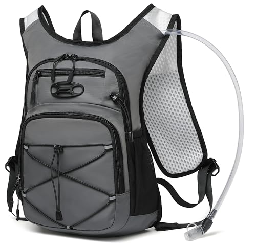 Wotony Lightweight Hydration Backpack with 2LOR 3LWater Bladder for Cycling Hiking Rave - Water Daypack for Men Women - color: Dark Gray