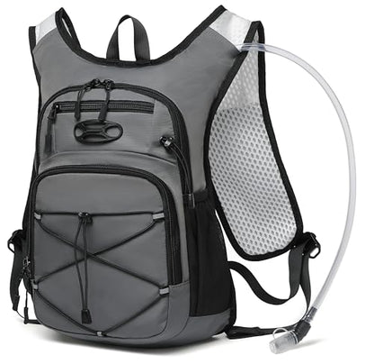 Wotony Lightweight Hydration Backpack with 2LOR 3LWater Bladder for Cycling Hiking Rave - Water Daypack for Men Women - color: Dark Gray