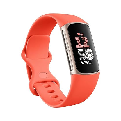 Google Fitbit Charge 6 - Fitness Tracker - Gold/Coral - color: Gold Case w/ Red Band