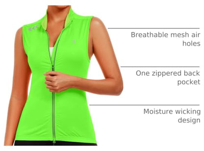 Little Donkey Andy Women's Breathable Cycling Vests full Zip Reflective Sleeveless Jerseys Running Biking Shirts 4 Pockets - color: Fluorescent Yellow, size: X-Small