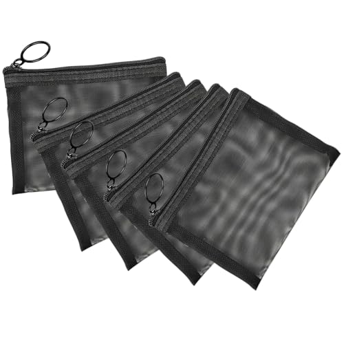 5 Pcs Zipper Mesh Bags, Zipper Cosmetic Organizer Pouch, 5 x 4 in, Black - color: Black, size: S（5" x 4"）