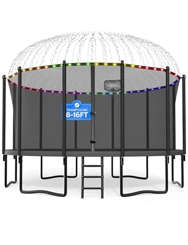 DeepRoar 2026 Upgraded 8FT 10FT 12FT 14FT 15FT 16FT Outdoor Tranpoline for Kids, Big tranpoline with Basketball Hoop, Lights, Sprinkler & Socks, Heavy Duty tranpoline 1500LB, ASTM Approved Tranpoing - color: Black, size: 15FT