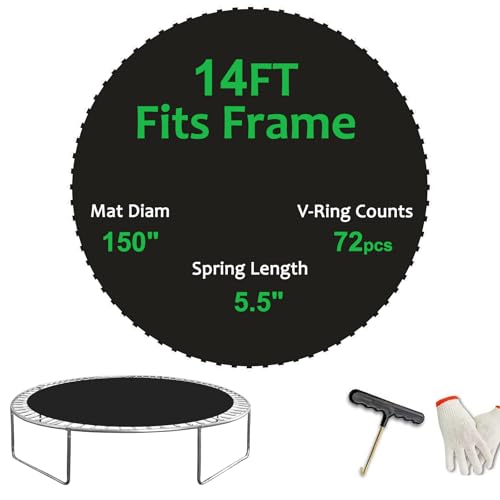 Replacement Trampoline Mat，Heavy-Duty, UV-Resistant & Durable Bounce Pad for 12/14/15ft Round Trampolines - Perfect for Safe & Fun Jumping - size: 14FT|150" Diam|72 V-Rings|Fits 5.5" SpringsLength