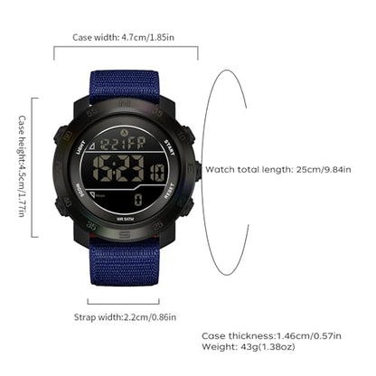 findtime Step Counter Watch No Phone Needed Pedometer for Walking Mens Women's Digital Watches with Calories Distance Alarm Countdown Timer Nylon Strap Blue