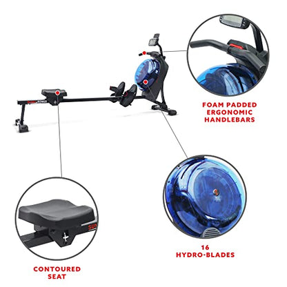Sunny Health & Fitness Smart Hydro + Magnetic Dual Resistance Water Rower - color: Blue