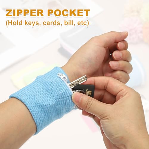 Wrist Wallet Wristband with Zipper, Cotton Wrist SweatBands Sports Absorb Sweat Wristbands - color: White