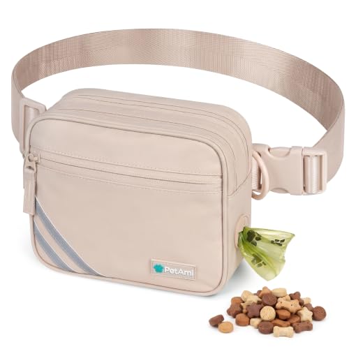 PetAmi Dog Walking Bag, 3-in-1 Crossbody Fanny Pack Treat Pouch, Beige - color: Cream Beige