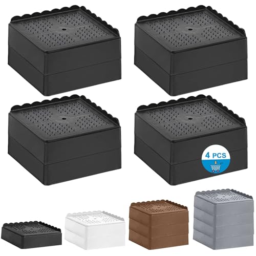 Bed Risers 1 inch, 2 inch, 3 inch, 4 inch Heavy Duty, Adjustable Furniture Riser for Table Desk Couch Sofa Chair Recliner Leg Frame Dorm, Stackable Bed Raisers Blocks (Black 4 Pack, 1+1 inch) - color: Black 4 Pack, size: 2 Inch