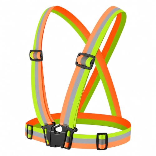 High Visibility Reflective Harness Vest – Adjustable One Size Fits Most, 360° Super Bright Safety Gear for Running, Cycling, Work & Roadside Emergencies - color: Green-orange