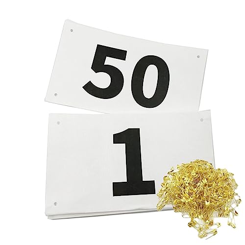 1-50 Running Race Bibs Large Numbers with Safety Pins for Marathon Race Events- Tyvek Tearproof Waterproof - color: 1-50 Number