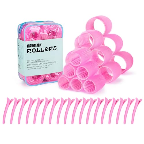 Trademark Beauty Self-Grip Hair Rollers - Lasting Defined Curls, Extra Hold, All Hair Types, Bouncy Blow Out, Self-Grip Rollers - Pink, (Pack of 18) - size: Medium