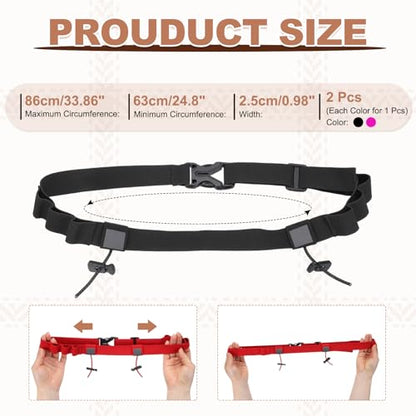 Bib Belt, Race Belt Triathlon Running Number Holder Elastic Comfortable with 6 Gel Loops, Sport Race Bib Holder 2Pcs, Black/Rose Red for Runners/Marathon/Cycling - color: Black/Rose Red