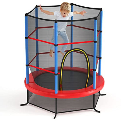 GYMAX Toddler Trampoline, 55” Trampoline for Kids with Bottom-to-Top All-Round Enclosure Net & Seamless Jumping Mat, ASTM Approved Easy Assembly Kids Mini Trampolines Indoor/Outdoor - color: Navy Blue