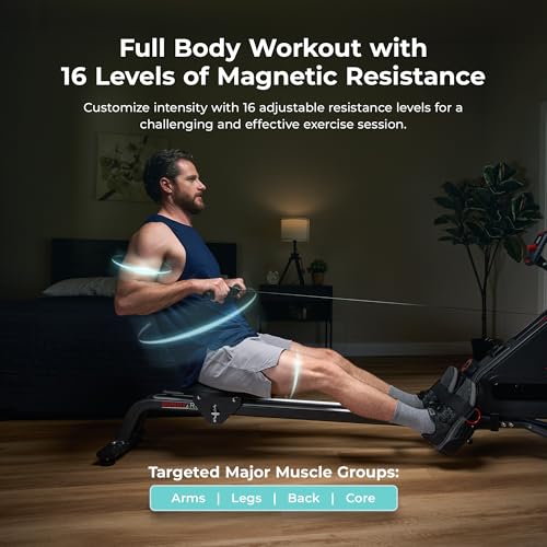 Sunny Health & Fitness Smart Magnetic Rowing Machine, Full-Body Workout