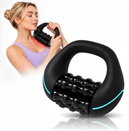 Electric Muscle Roller, Deep Tissue Percussive Electric Massager for Post-Workout & Muscle Recovery, Handheld Tool with 3-Speed Motor, 6 Heads & 24 Massage Points