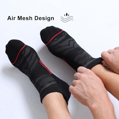 FITRELL Men's 6 Pack Ankle Running Socks Low Cut Cushioned Athletic Sports Socks 7-9/9-12/12-15 - color: Black+red, size: 12-15