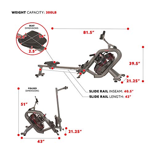 Sunny Health & Fitness Sunny Health & Fitness AquaStrive Series Smart Water Rower, 300LB Capacity Plus Dynamic Hydro Resistance for Home Cardio Workout, Free SunnyFit Training App Connection - size: 42" Rail - Classic