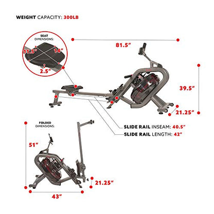 Sunny Health & Fitness Sunny Health & Fitness AquaStrive Series Smart Water Rower, 300LB Capacity Plus Dynamic Hydro Resistance for Home Cardio Workout, Free SunnyFit Training App Connection - size: 42" Rail - Classic