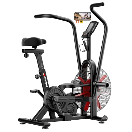 Wenoker Exercise Bike, Air Bike with Smart APP, ISCC PLUS Certified, Dual Action Handlebars Stationary Fan Bike 350LBS Capacity for Home Gym HIIT Full Body Workout