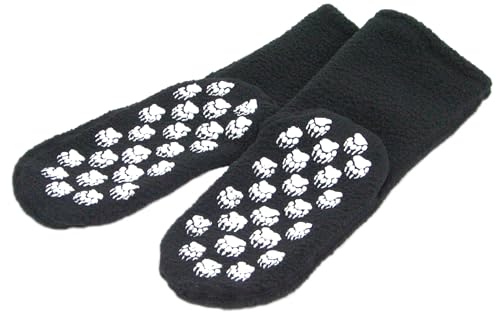 Polar Feet Fleece Socks Extra Wide Stretchy with Nonslip Grip for Men Women - color: Black, size: XX-Large