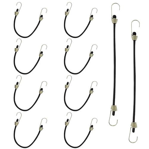 6 Inch Mini Bungee Cords with Hooks, Black Elastic Bungee Cords Heavy Duty Outdoor Tarp Bungee Straps, 10PCS - style: Black-6 Inch