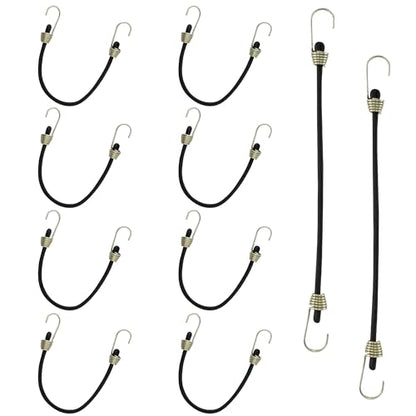 6 Inch Mini Bungee Cords with Hooks, Black Elastic Bungee Cords Heavy Duty Outdoor Tarp Bungee Straps, 10PCS - style: Black-6 Inch