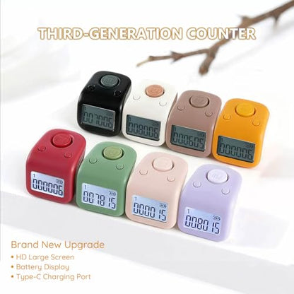 Rechargeable Silent Finger Counter 6 Channels Digital Tasbih Tally Clicker with LED for Prayer Knitting Sports Gift - color: Yellow X
