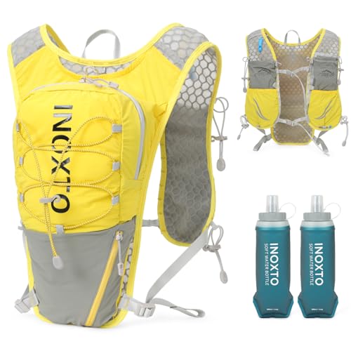 IX INOXTO Running Vest for Women Men, Adjustable Chest Straps Running Hydration Vest with 500ml Soft Flask, Lightweight Breathable Reflective Hydration Backpack for Hiking - color: yellow with 500ml