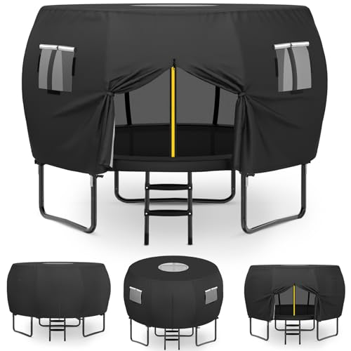COSHNIBI Outdoor Round Trampoline Cover,Trampoline Tent 8FT Suitable for 6 Curved Pole Round Trampoline, Black(Cover Only)