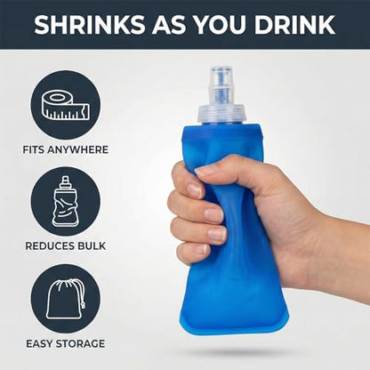 3-Pack Soft TPU Water Flask 150ML, Shrink As You Drink Bottle for Hydration Pack, Folding Sports Water Bottle Ideal for Running, Hiking, Cycling, Climbing