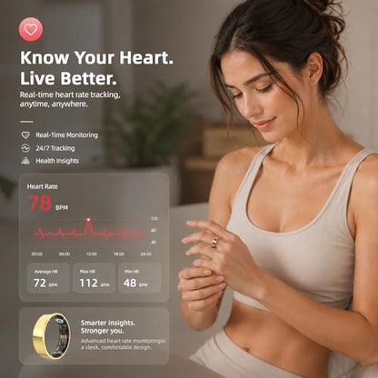 Smart Ring for Women Men, Health & Fitness Tracker Ring (Gold, 9) - size: 9
