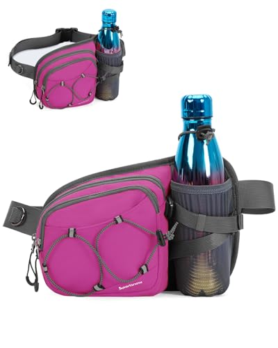 sportsnew Hydration Waist Pack with Water Bottle Holder, 2L Large Fanny Pack for Running Hiking Dog Walking, Water-Resistant Crossbody Waist Bag for Men Women - color: Deep Pink