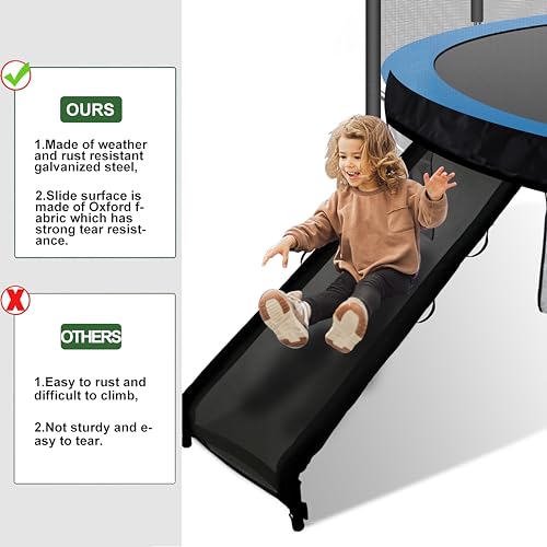 Eurmax USA Trampoline Safe Slide and Ladder for Kids, Universal Hook Design, UV-Resistant Steel and Fabric, Includes Shoe Storage Pocket, Universal Trampoline Accessories - style: Black-Slide w/ shoes pocket