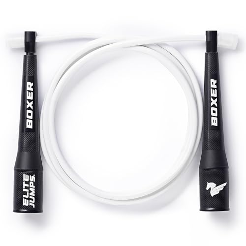 EliteSRS 10 Foot Outdoor Rated 5Mm Pvc, Boxer Jump Rope 3.0 with Smooth Action Polymer Handles and Ergonomic Slip-Resistant Dimpled Grips - color: White
