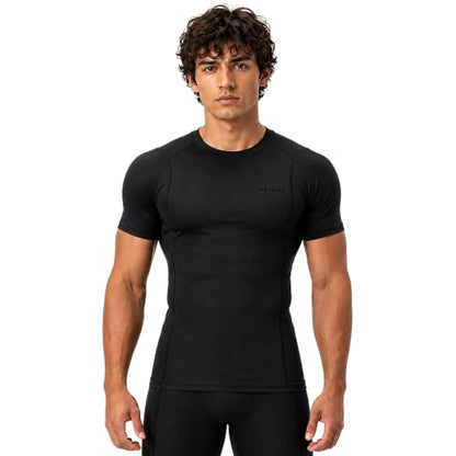 DEVOPS 3 Pack Men's Cool Dry Compression Baselayer Short Sleeve Shirts Top - color: 1# (3 Pack) Black / Black / Black, size: Medium