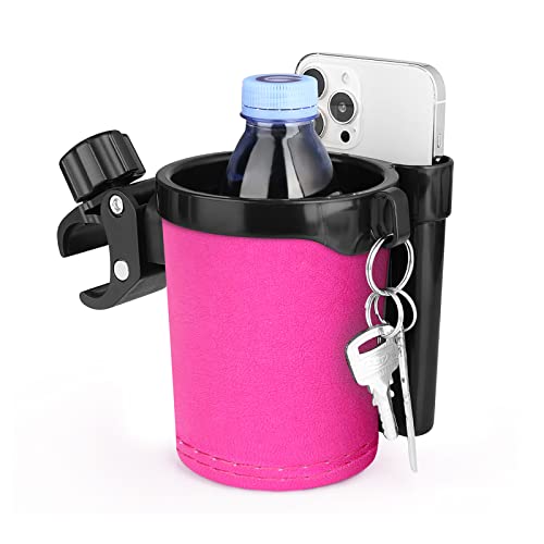 Accmor Stroller Cup Holder with Phone Keys Holder, 3-in-1 Universal Cup Holder, Drinks Bottle Holder for Stroller, Bike, Wheelchair, Walker, Scooter - color: Black Pink