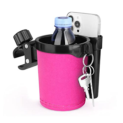 Accmor Stroller Cup Holder with Phone Keys Holder, 3-in-1 Universal Cup Holder, Drinks Bottle Holder for Stroller, Bike, Wheelchair, Walker, Scooter - color: Black Pink