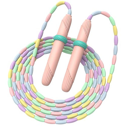 Beaded Jump Rope 1 Pack/2 Pack, ACEONE Segmented Skipping Rope for Kids Adults, Adjustable Tangle-Free Toddler Jumping Rope for Fitness Exercise Training - color: Blue+Pink