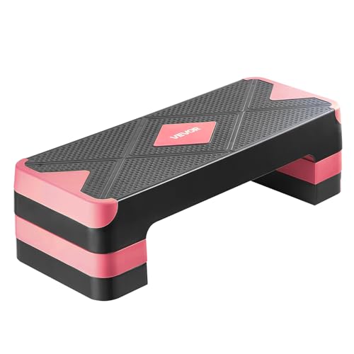 VEVOR Aerobic Exercise Step Platform, 28-Inch Workout Aerobic Stepper, Height Adjustable Fitness Training Step Deck Trainer with 4 Risers, Non-Slip Surface Bench for Home Gym Cardio Strength - color: Red