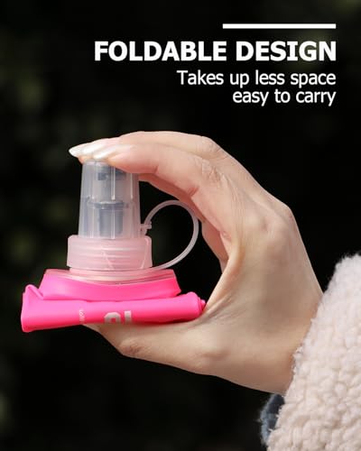 WRELS TPU Soft Flask Lightweight Portable Reusable Water Bottle,BPA Free Collapsible Flask for Hydration Pack in Running Hiking Cycling and Marathon - color: 150ml/5.07oz-2 Pack-Pink