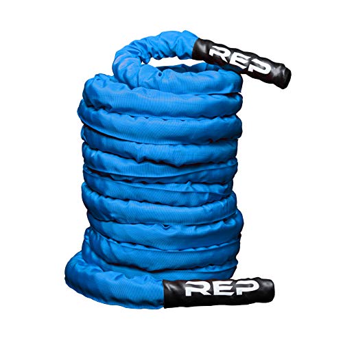REP Fitness Battle Rope | 30/40/50 Ft Heavy Training Cord for Home Gym, Strength Workout, Cross Fit, Cardio Conditioning, Exercise Equipment with Protective Sleeve & Textured Grip Handles | 3 Colors - color: Blue With Sleeve, size: 1.5 x 50 ft